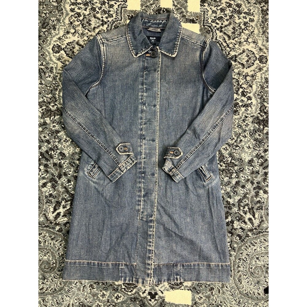 Vintage Gap Size XS Medium Wash Denim Duster Dress Trench Coat Y2K  90’s